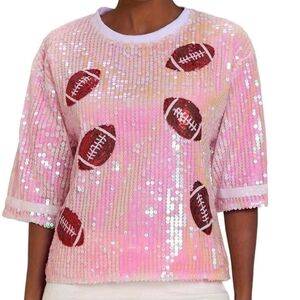 Womens Fashion Sequins T-Shirt Short Sleeve Crewneck Rugby Print Tops For Party